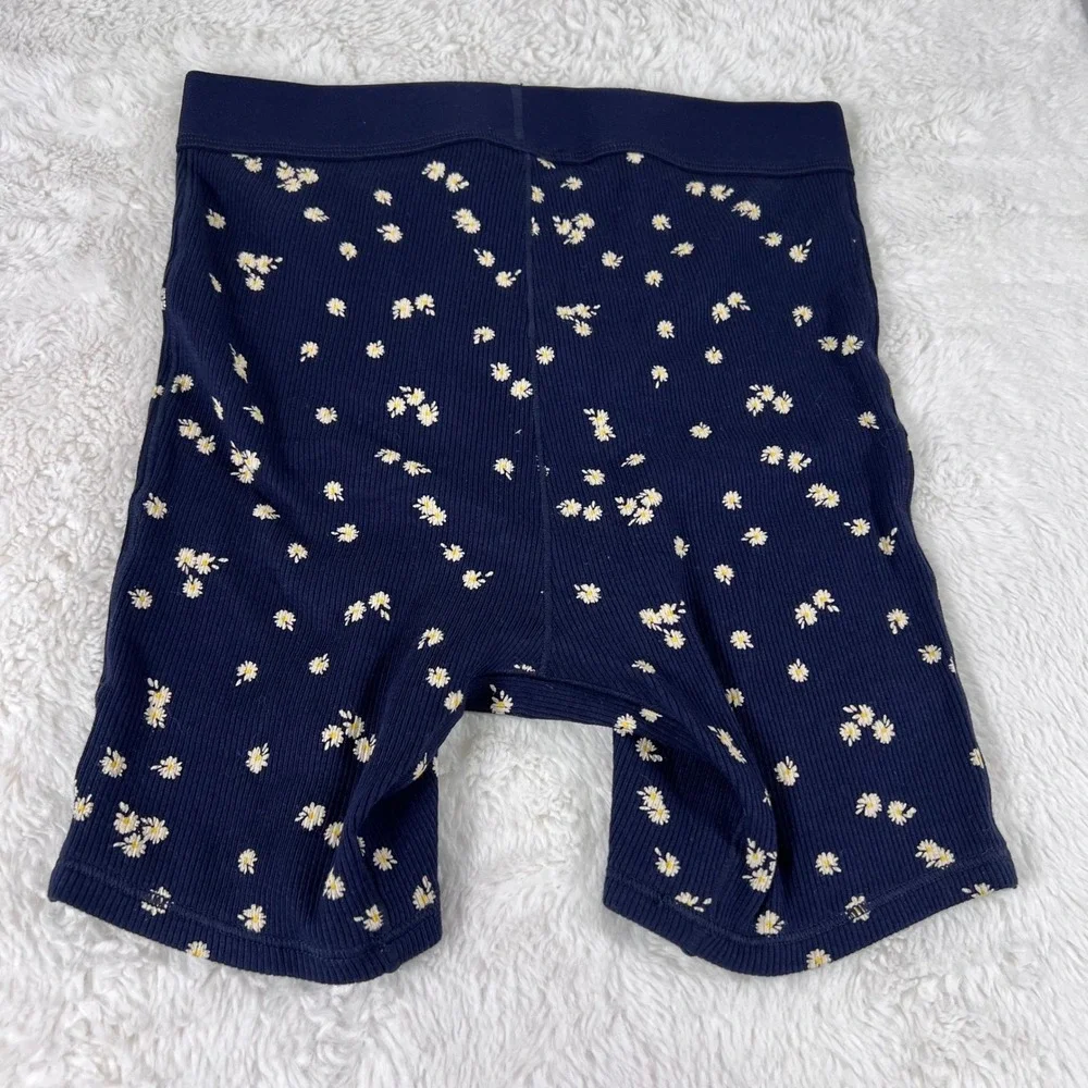 Skims Navy Blue Daisy Floral Ribbed Cotton Boxer Shorts XXS Loungewear Sleepwear